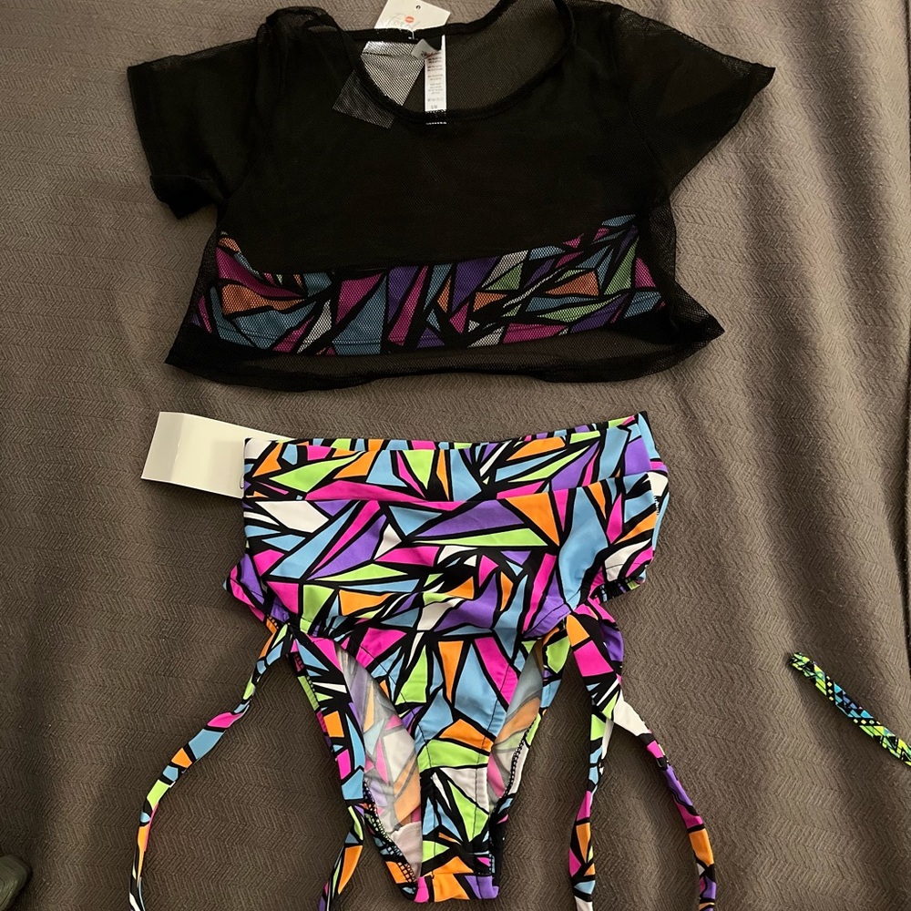 2 piece neon geoshape festival rave outfit